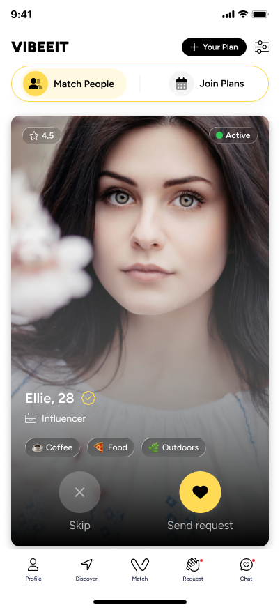 VIBEEIT Match People screen